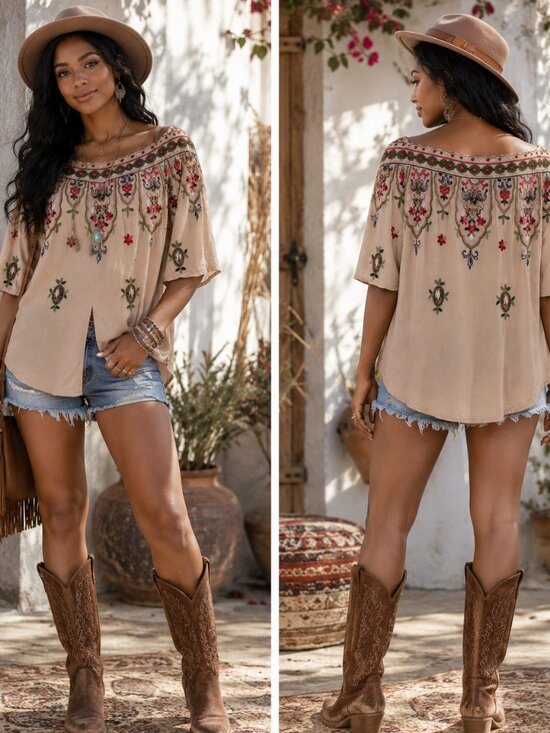 Democracy Tops - 🌸 Democracy Embroidered Off Shoulder Boho Blouse Medium Festival Top 🌸